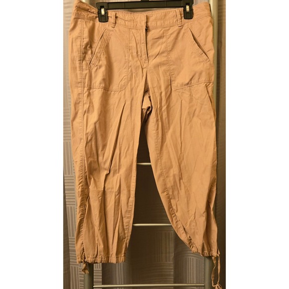 LOFT Pants - Ann Taylor Loft Womens Rose Ripstop Cargo Cropped Pants Drawstring Hem Size 6